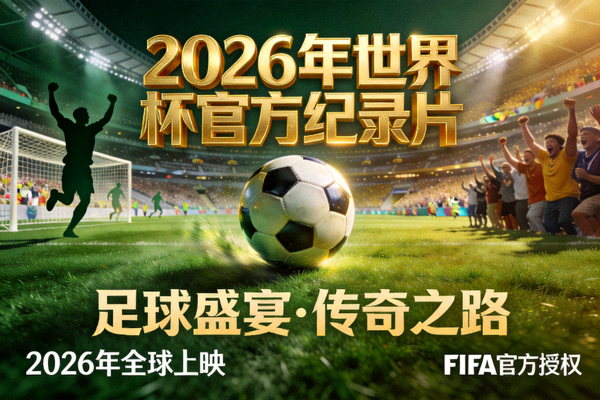 2026年世界杯官方纪录片预告海报，记录足球盛宴
