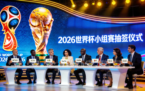 2026年世界杯小组赛抽签仪式现场照片，各队代表齐聚一堂